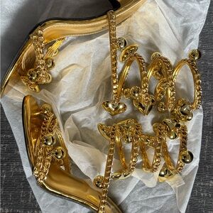 Fashion Nova Gold Metallic Chain Strap Heels